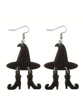 Witch Earrings Dangle Halloween Hat Boots Wicked Party Costume Fun Black Trendy